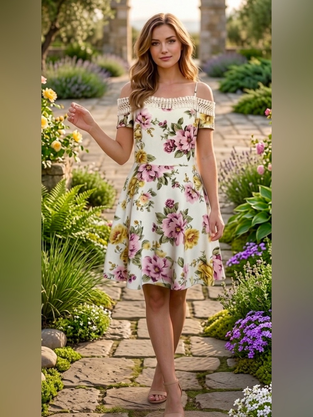 Ivory Floral Off the Shoulder Mini Dress Sorority Rush Preference Coquette Lace